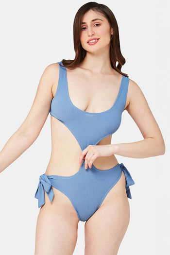Buy Secrets By ZeroKaata Solid Ribbed Bodysuit - Blue